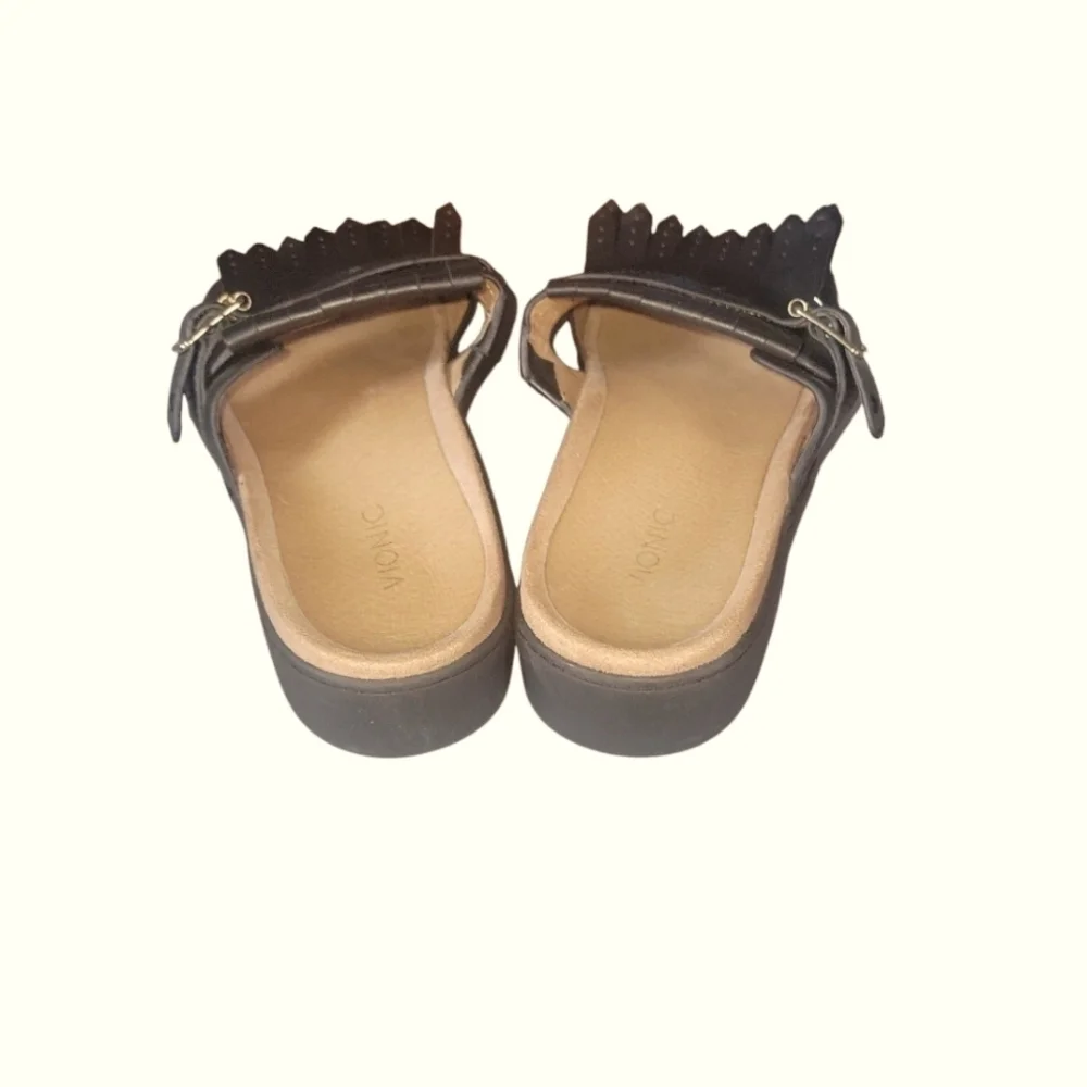 Vionic Women's Splendid Filmore Black Kilte Fringe Slide Sandals Sz 10
